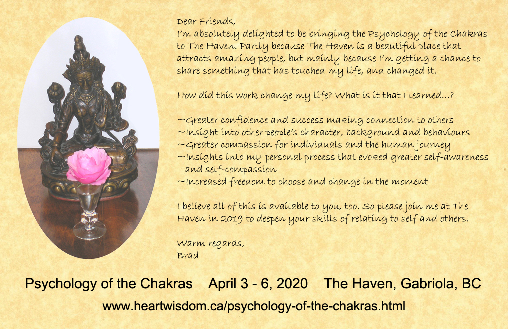 An invitation to join me at the Psycholgy of the Chakras Program, 2017.
